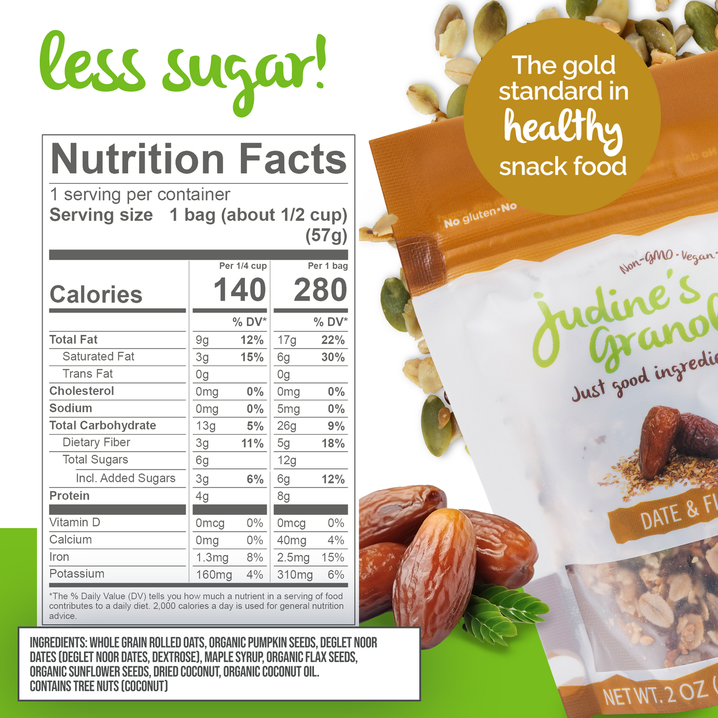 Date and Flax Granola, Individual, Mini Snack Size. 2 OZ