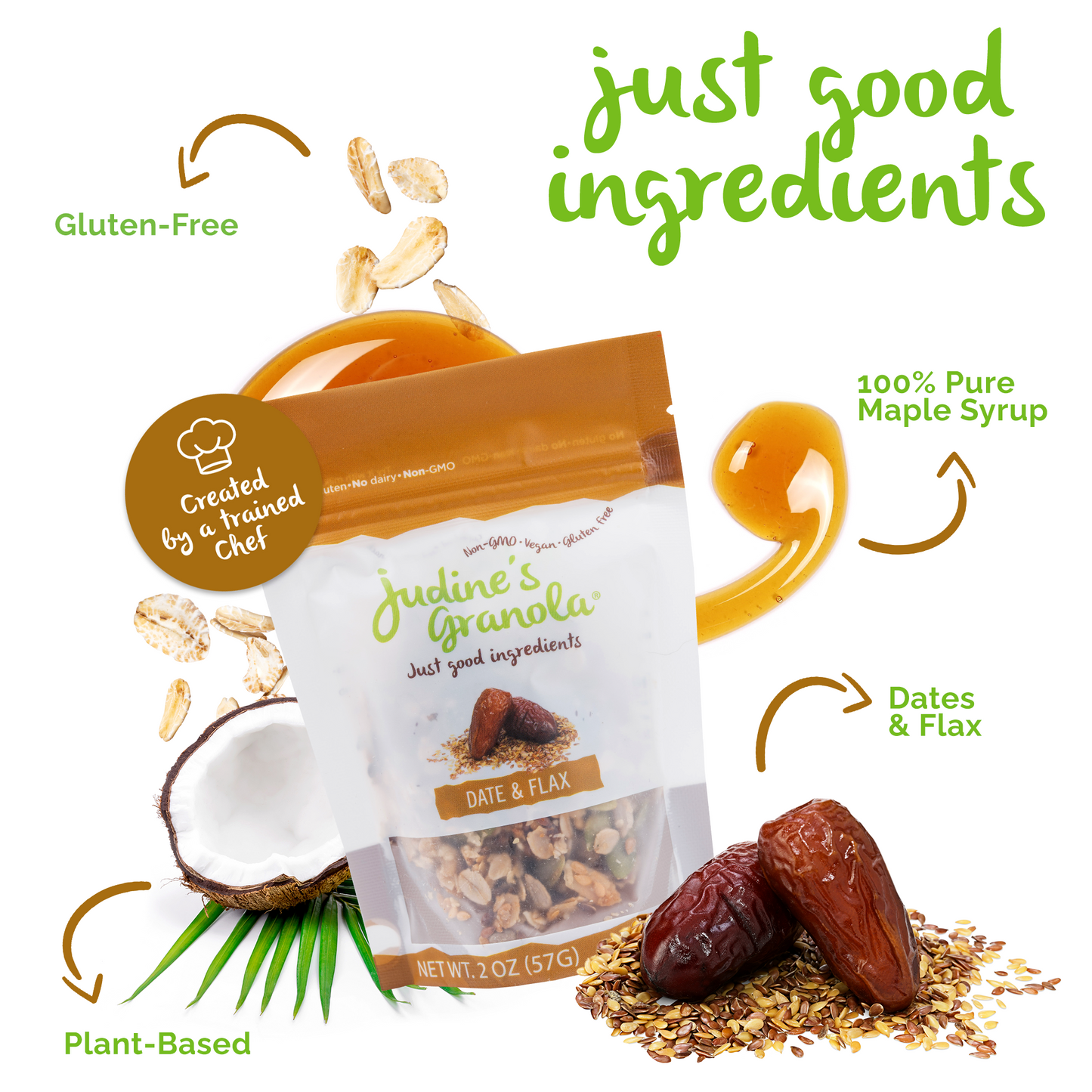 Date and Flax Granola, Individual, Mini Snack Size. 2 OZ