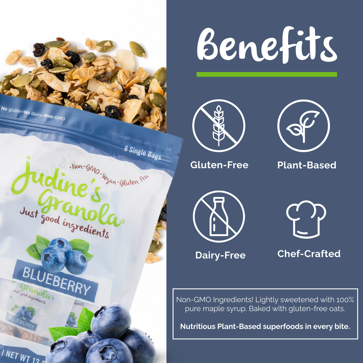 Blueberry Granola Snack,  1 Pack of 6, 2 OZ Each. 12 OZ