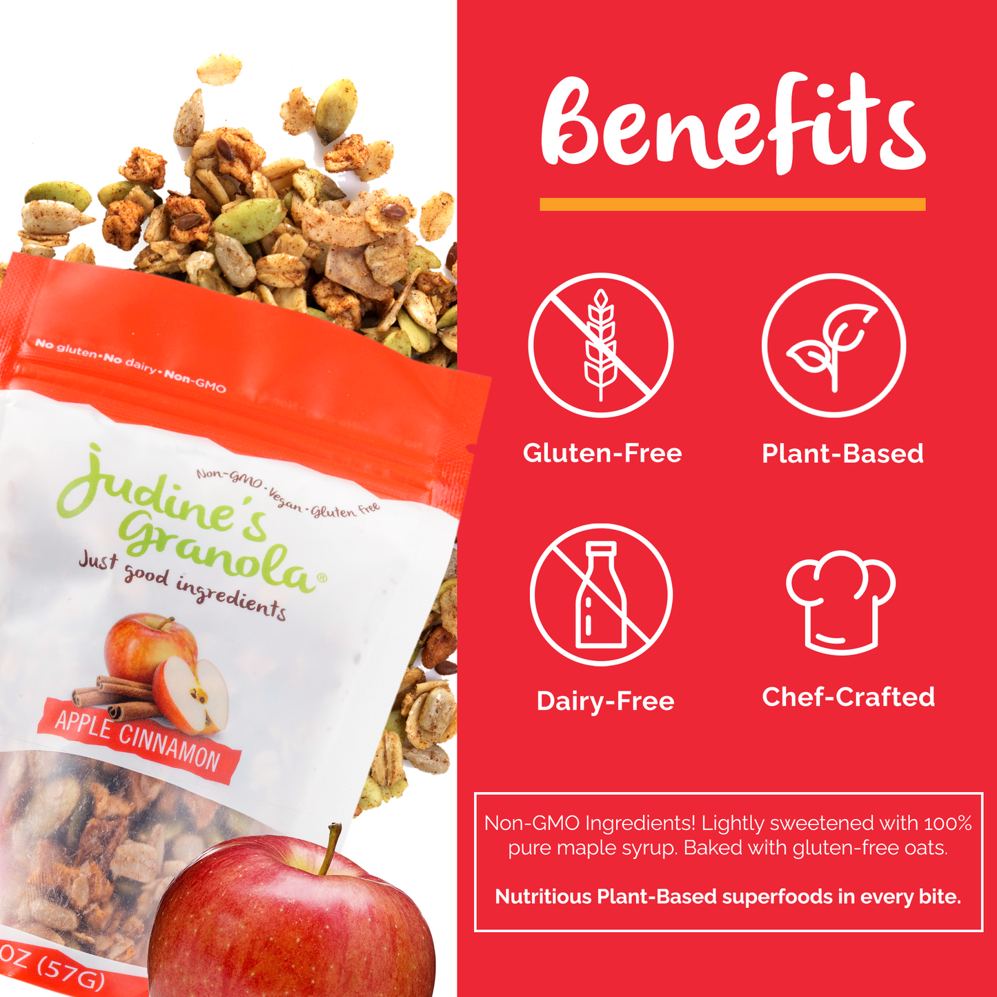 Apple Cinnamon Granola, Individual, Mini Snack Size. 2 OZ