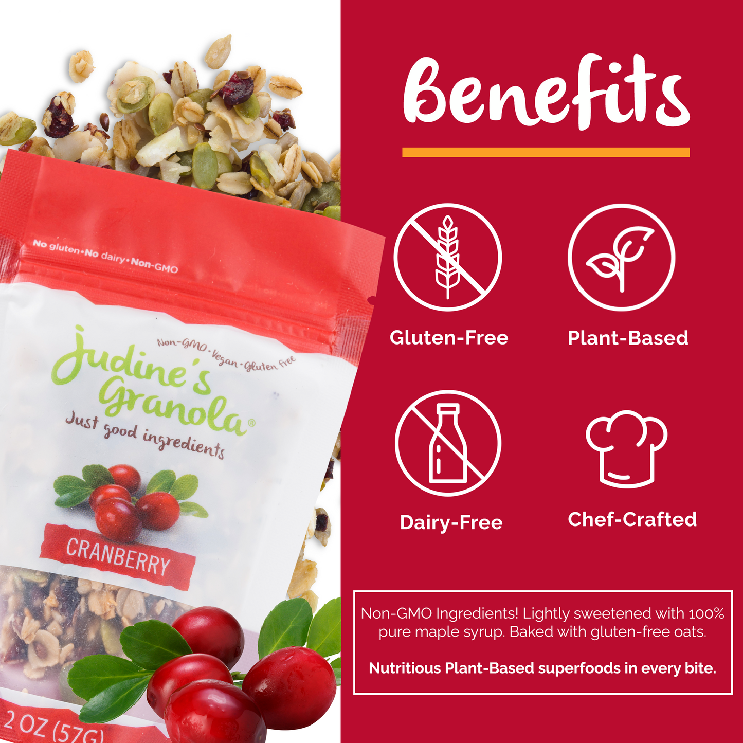 Cranberry Granola, Individual, Mini Snack Size. 2 OZ