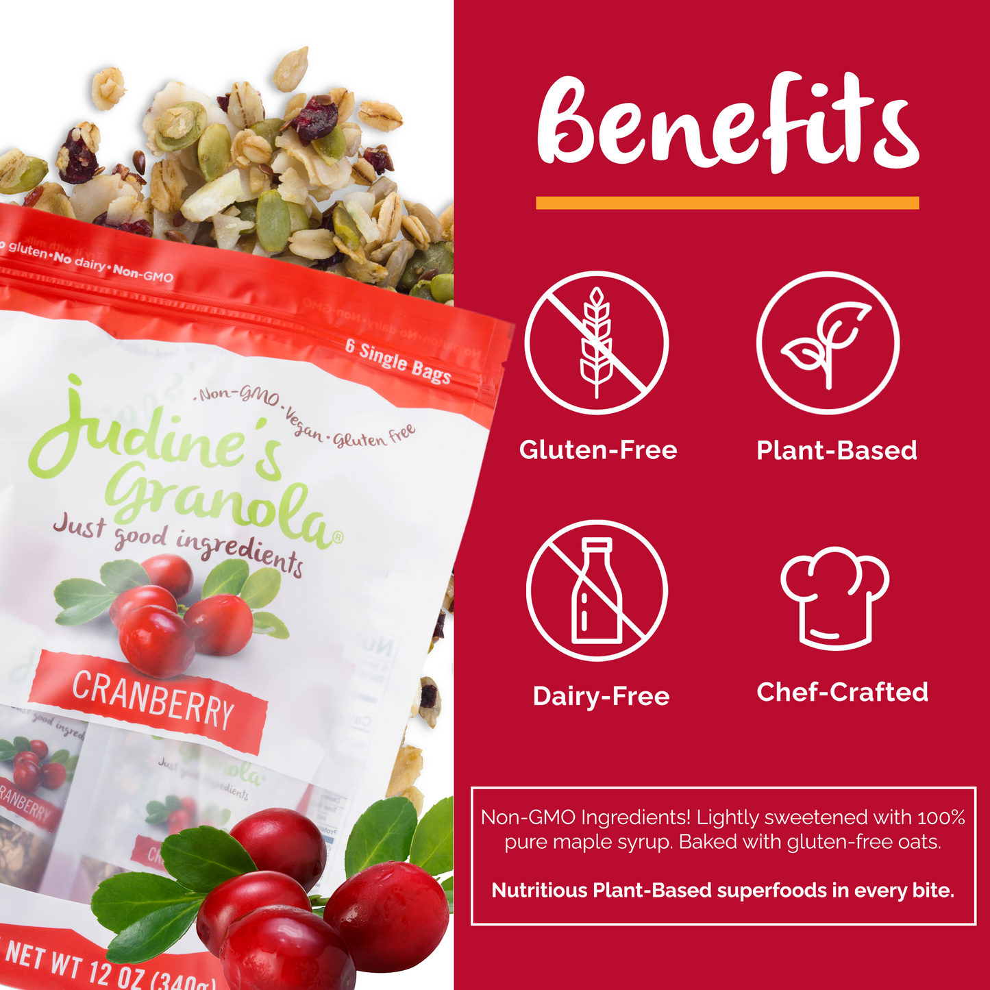 Cranberry Granola Snack, 1 Pack of 6, 2 OZ Each. 12 OZ