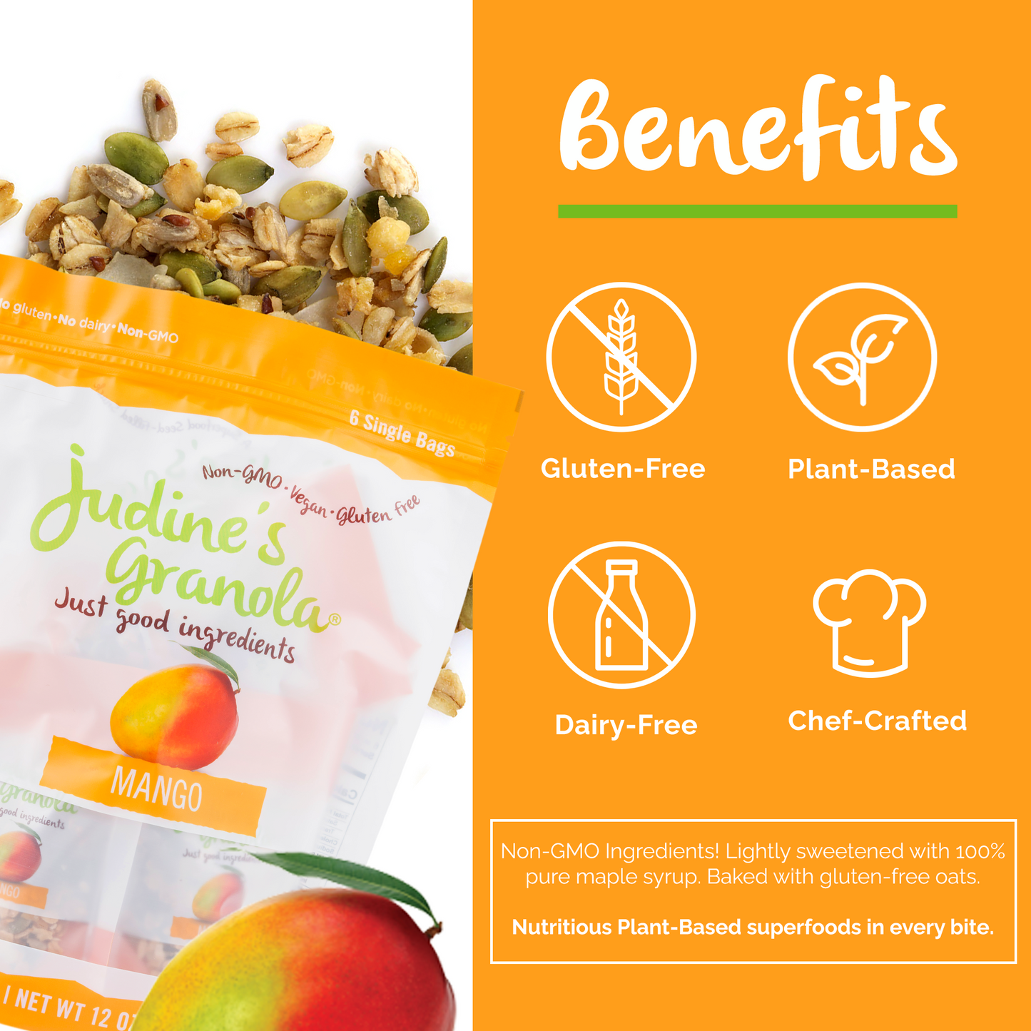 Mango Granola Snack, 1 Pack of 6, 2 OZ Each. 12 OZ